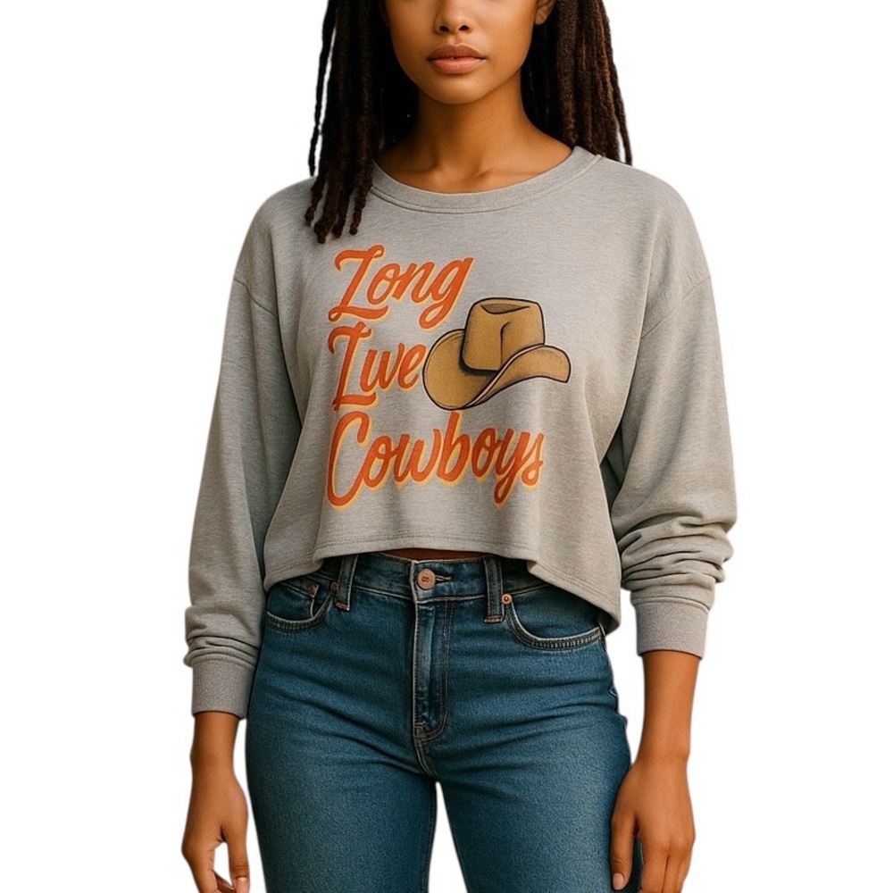 Long Live Cowboys Tee by Miss Popular. Gray. Sz  2X